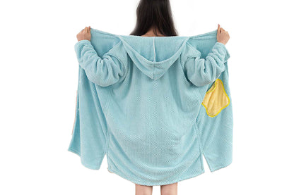 2Pcs Absorbent Wearable Hooded Surf Poncho Quick-Dry Blanket Towels For Swiming Surfing Aquatics-Blue