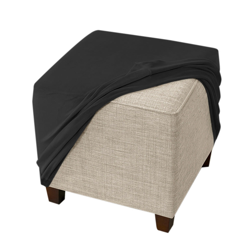 High Stretch Silver Fox Velvet Square Footstool Cover Machine Washable - Black
