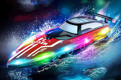 RC Boat for Little Ones with LED Lights 2.4Ghz Remote Control Racing Boats for Ages 6-Red