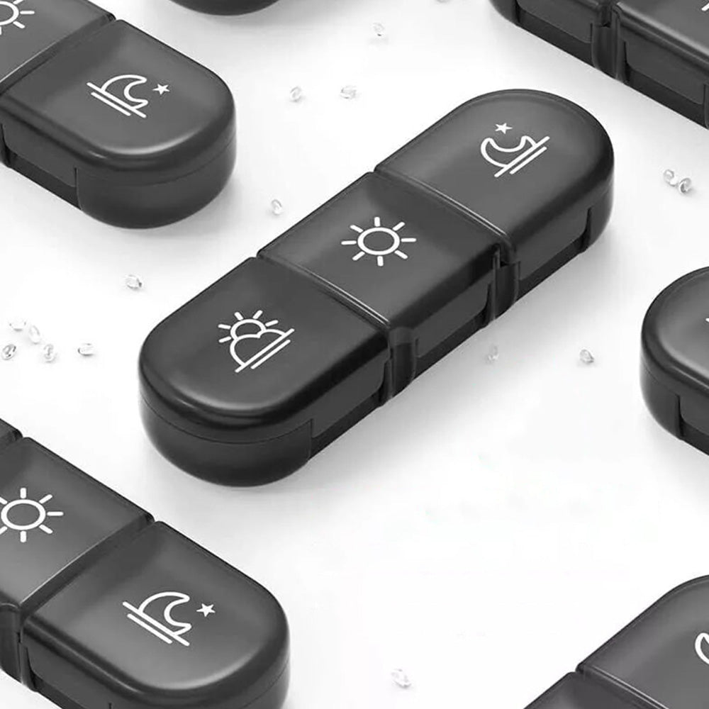 Weekly Pill Box Organizer 7 Days Tablet Storage Dispenser With One Side Large Openings-Black