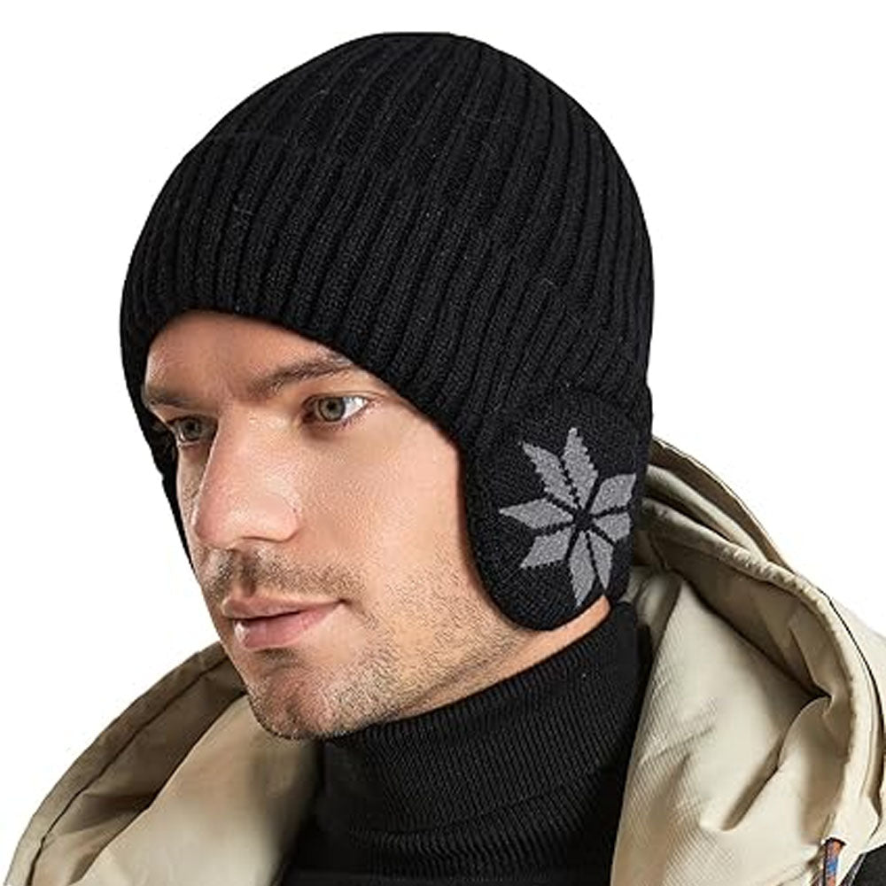 Unisex Winter Knit Earflap Beanie Hat Warm Ear Flap Hat with Knit Brimmed Ski Cap
