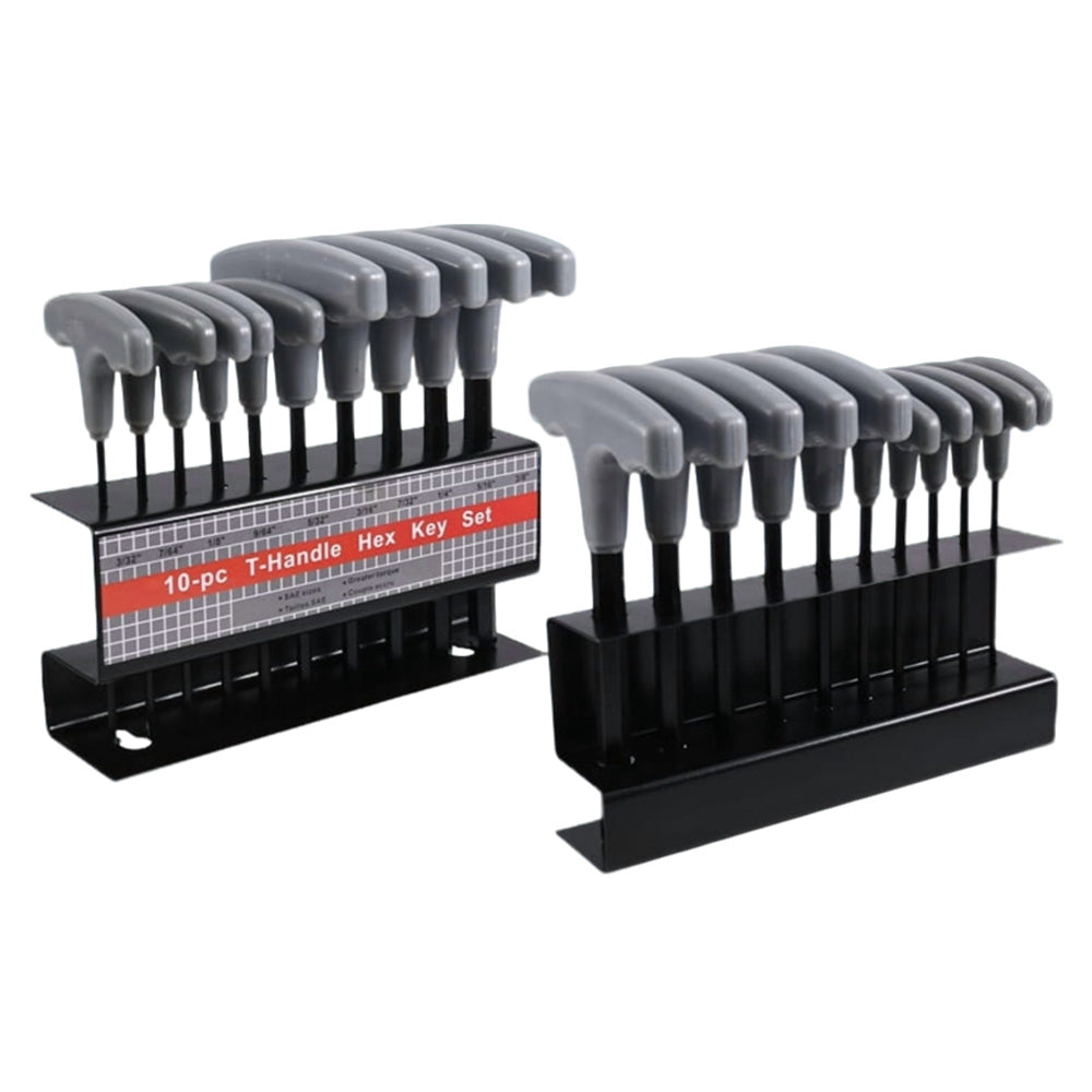 10 Piece CRV T Handle Hex Key Wrench Set with Metal Storage Stand - Grey