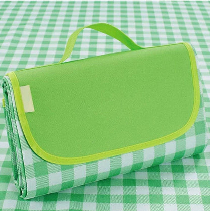 Oxford Picnic Blanket Roll Up Portable Camping Mat - Green Plaid