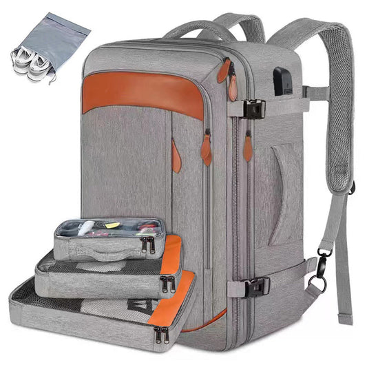 Travel Laptop Backpack Carry on Luggage Bag with 3 Packing Cubes and Shoe Bag Grey