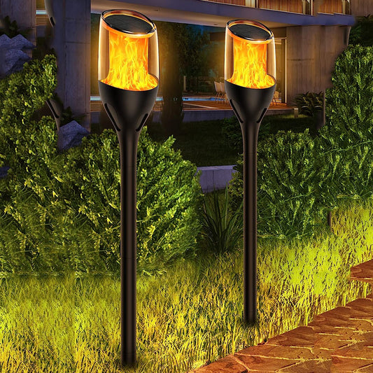 2-Pack 12 LEDs Waterproof Solar Garden Lights Solar Torch Light with Flickering Flame