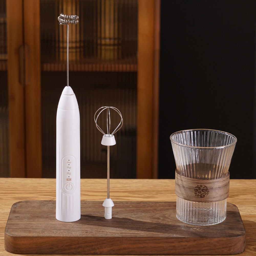 USB Charging Electric Egg Beater Milk Frother Handheld Drink Coffee Foamer-White