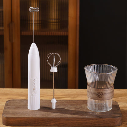 USB Charging Electric Egg Beater Milk Frother Handheld Drink Coffee Foamer-White
