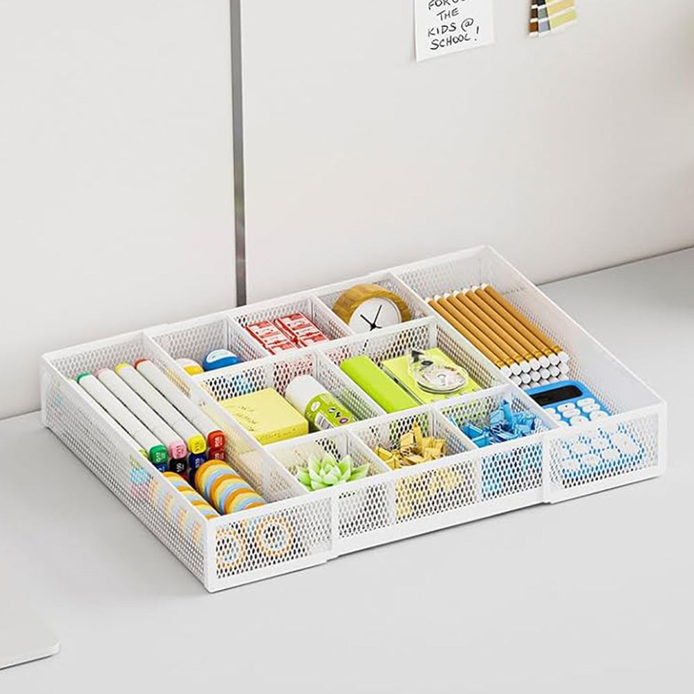 Expandable Desktop Drawer Organizer with Adjustable Dividers - White