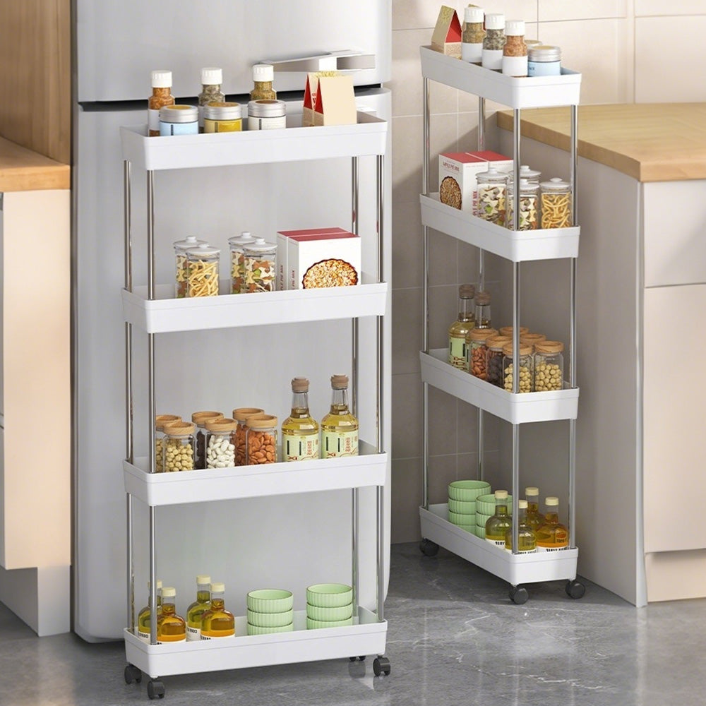 4 Tier Slim Rolling Storage Cart Bathroom Shelves Organizer for Kitchen Laundry
