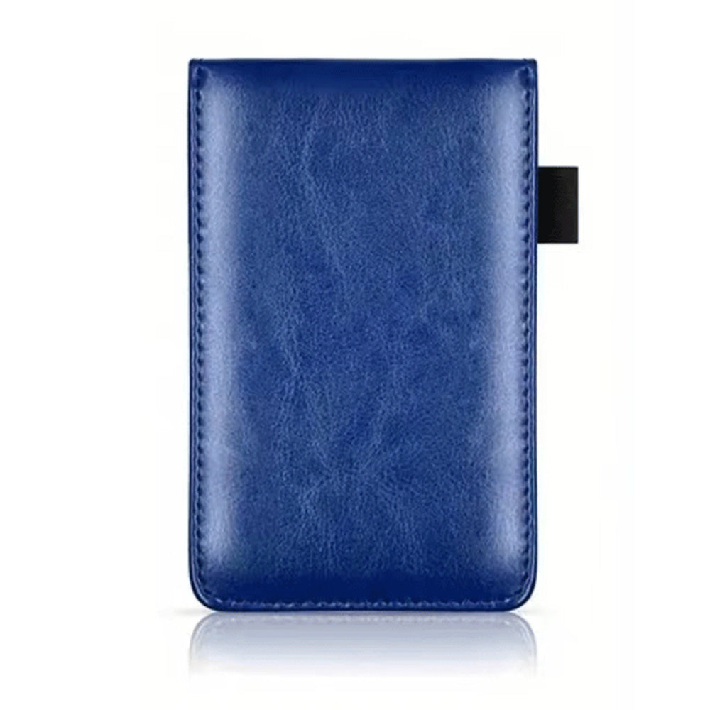 A7 Mini Pocket Notebook PU Leather Notepad with Pen Holder Card Slot-Blue