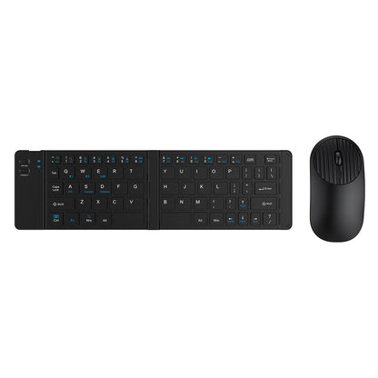 Foldable Wireless Keyboard Mouse Set Tri-Mode Bluetooth 2.4G Rechargeable - Black