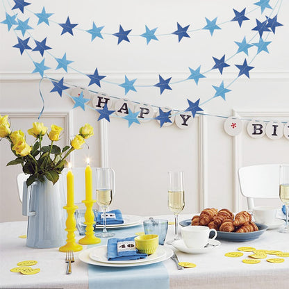 5 Pack 4m Thick Paper Star Garland Bunting Banners for Parties - Blue