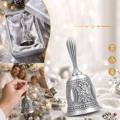 Vintage Hand Bell Retro Metal Dinner Bell with Rose Pattern Gold - Silver