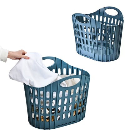 Collapsible Plastic Laundry Basket Folding Washing Clothes Storage Organizer-Blue