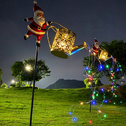 2 Packs Santa Solar Garden Stake Light Christmas Watering Can Lamp Yard Decor