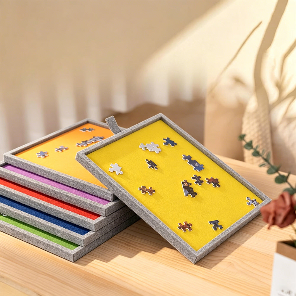 Foldable Felt Jigsaw Puzzle Board with 6 Drawers for Home Travel-Dark Grey