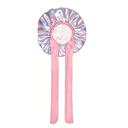 Satin Sleep Bonnet Hair Wrap for Women Adjustable Bow Print Silk Like Night Cap-Style3