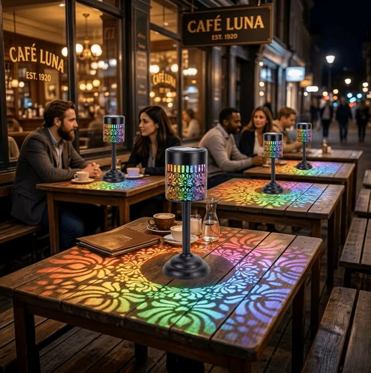 Outdoor Solar Cutout Metal Table Lantern for Patio and Garden - Mixed Color