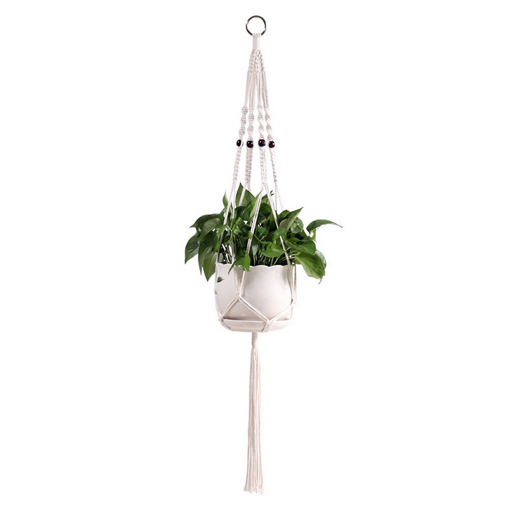 Plant Hanger Indoor Jute Hanging Planter Basket With Beads Decorative Flower Pot Holder-Style 12