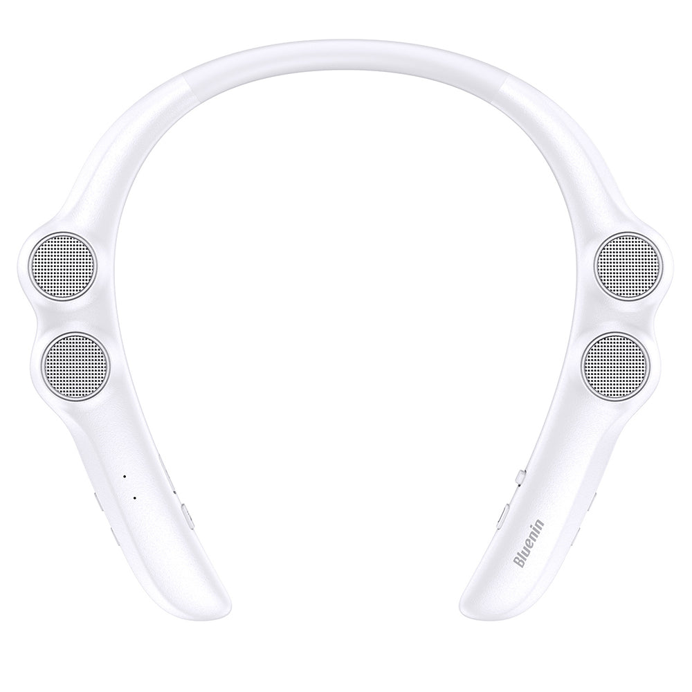 Neckband Bluetooth Speaker Wireless Wearable Speaker with 3D Stereo Sound and Mic-White