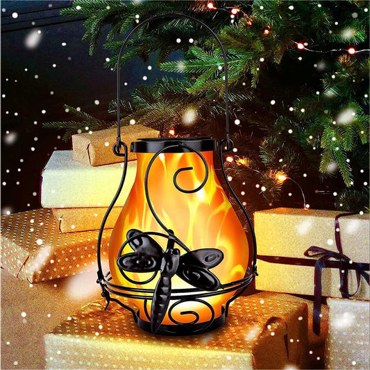 Waterproof LED Flame Lights Metal Solar Lantern Outdoor Hanging Lanterns -Dragonfly Flame Lamp