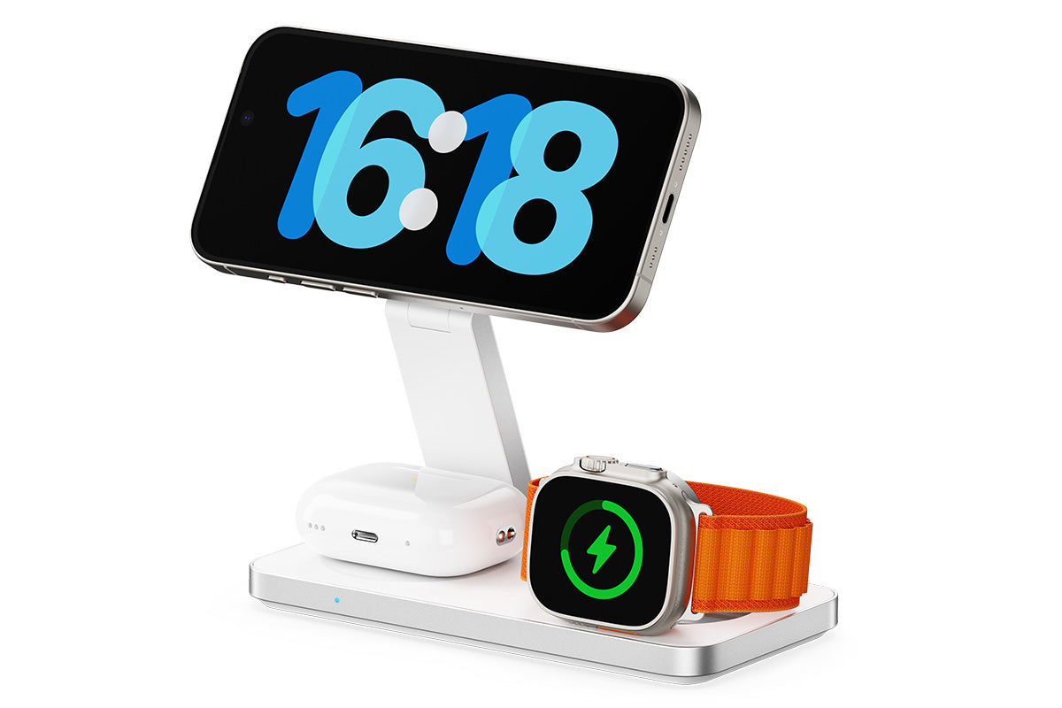 3 in 1 Wireless Charger Dock Charging Station for Apple Watch iPhone AirPods-White