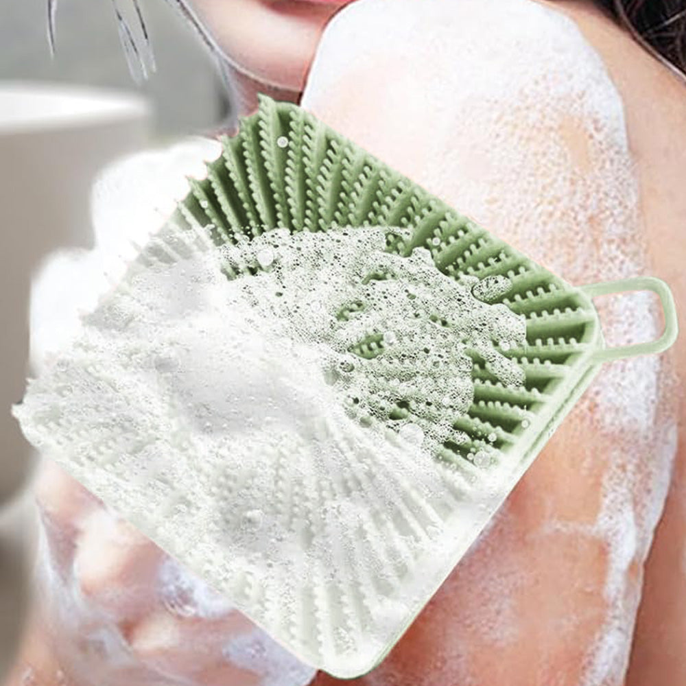 Dual-Sided Silicone Shower Body Brush ââ‚?Soft & Firm Exfoliating Scrubber Green