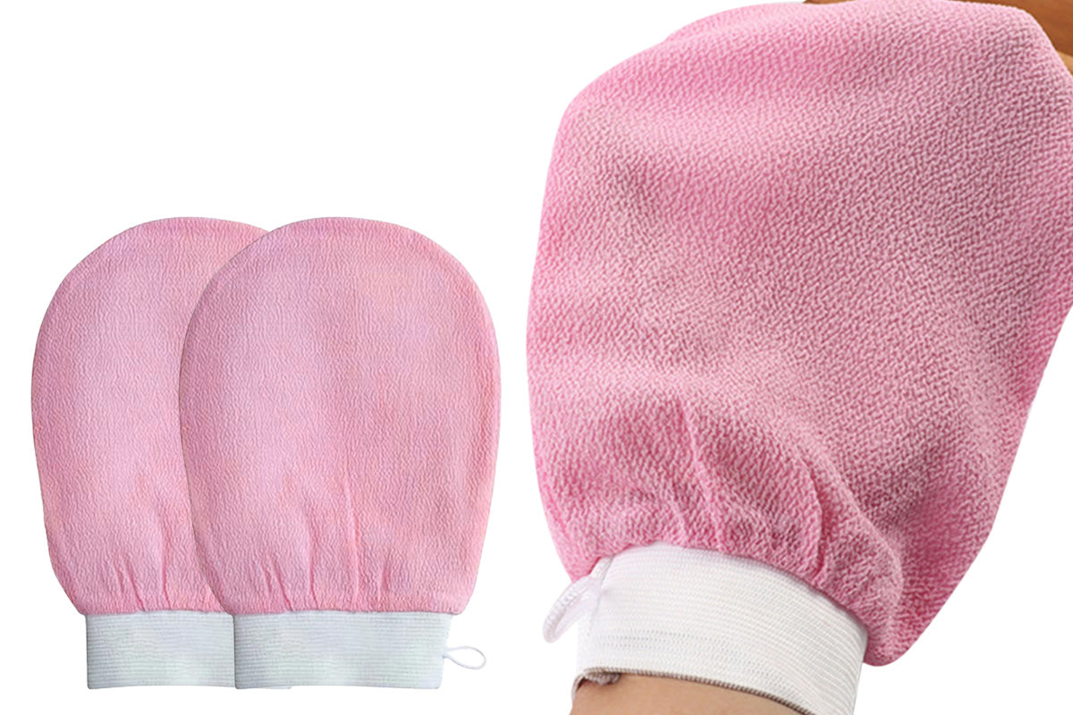 2Pcs 100% Viscose Exfoliating Gloves Moroccan Body Scrub Bath Wash Mitts-Light Pink