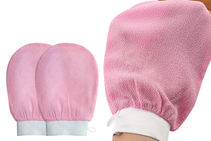 2Pcs 100% Viscose Exfoliating Gloves Moroccan Body Scrub Bath Wash Mitts-Light Pink