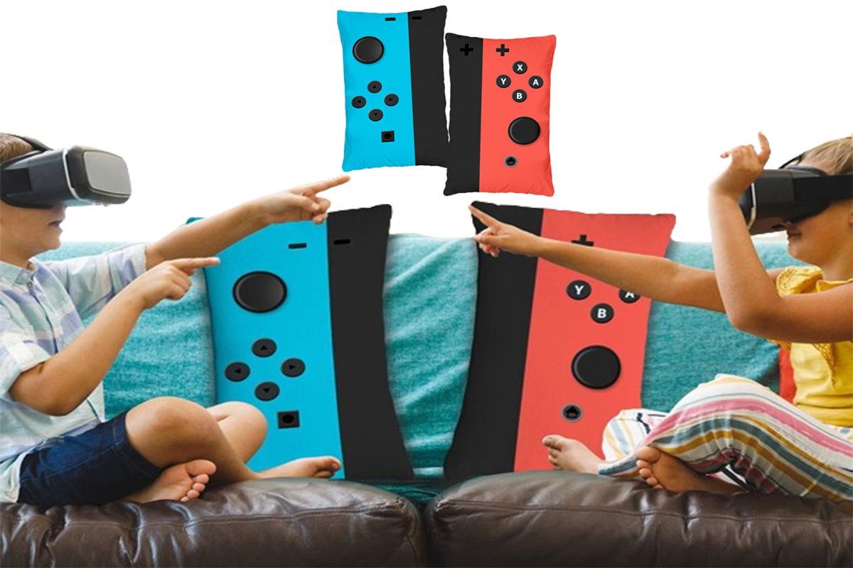 2Pcs Soft Gaming Throw Pillow Case Cushion Cover Polyester Gaming Decorative Pillowcase-Blue And Red