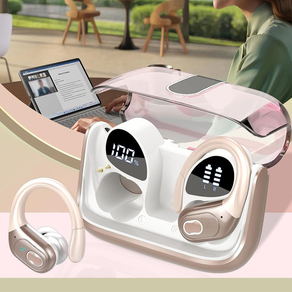Wireless Bluetooth 5.4 Headphone Over Ear Bud IPX5 Waterproof Earphone for Sport Running-Rose Gold