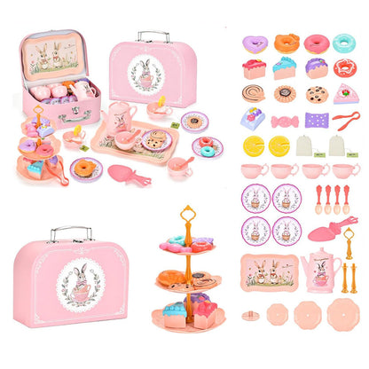 Kids Pretend Tea Party Set with Dessert & Carrying Case Style 2