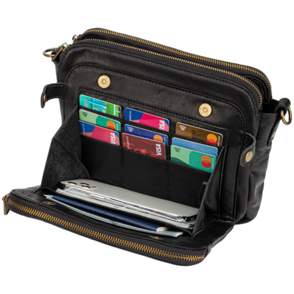 Women PU Leather Crossbody Bag Multifunctional Three Layer Purse Shoulder Bag Tote Black