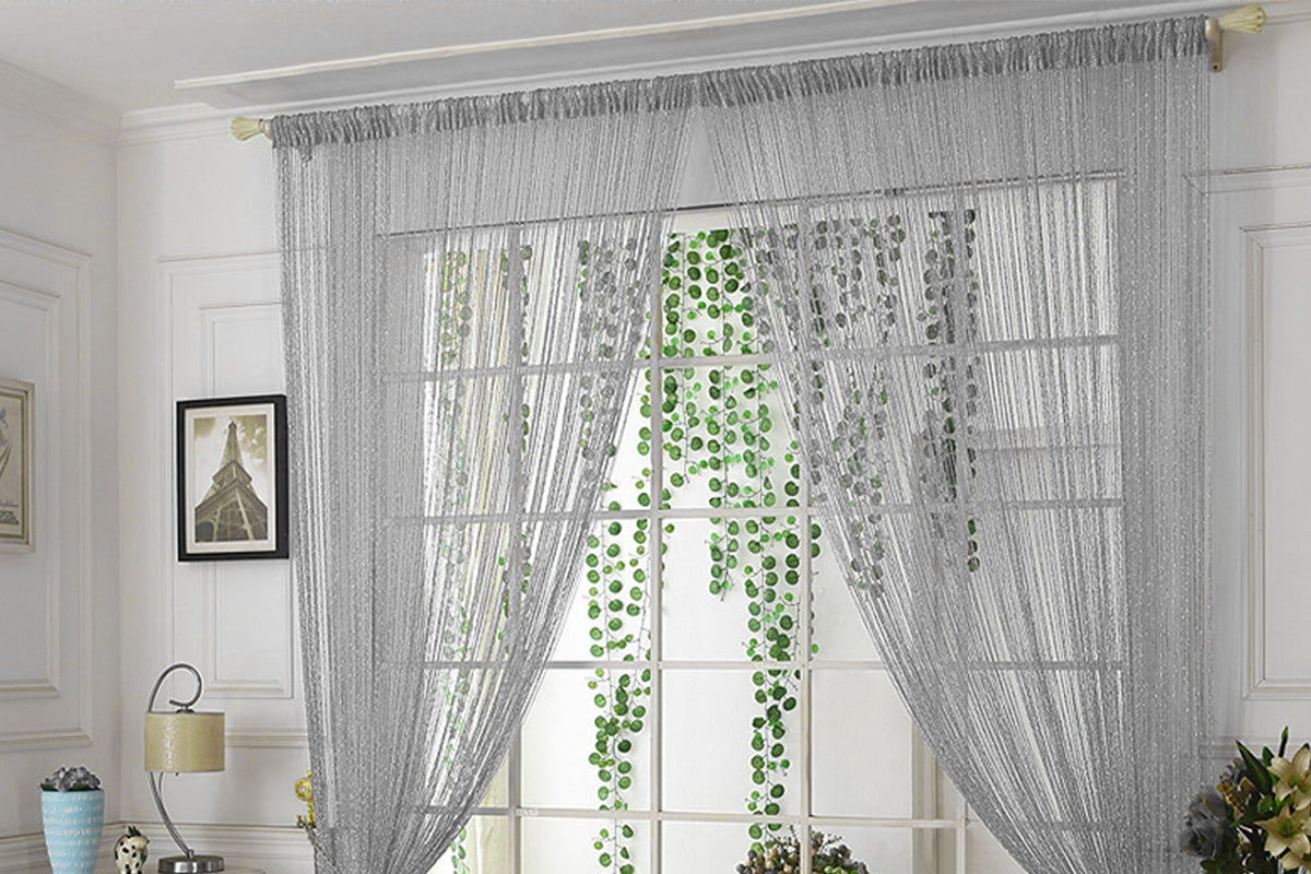2 Pieces Shimmer Tassel String Door and Window Divider Curtain - Silver