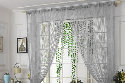 2 Pieces Shimmer Tassel String Door and Window Divider Curtain - Silver