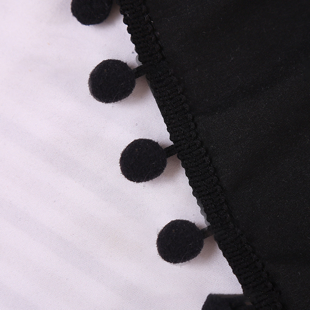 Pompom Fringe Bed Skirt Ruffle Valance Bed Wrap Valance Black