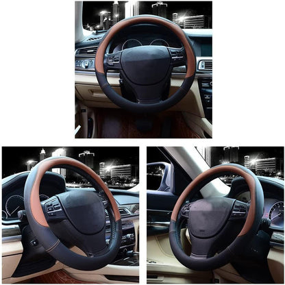 37-38cm Microfiber Leather Steering Wheel Cover-Coffee