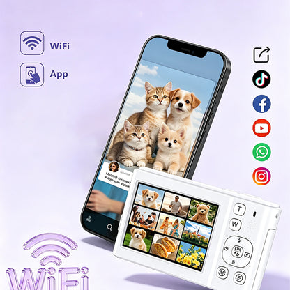 8K Dual Screen Digital Camera 96MP WiFi Camera for Photography - White