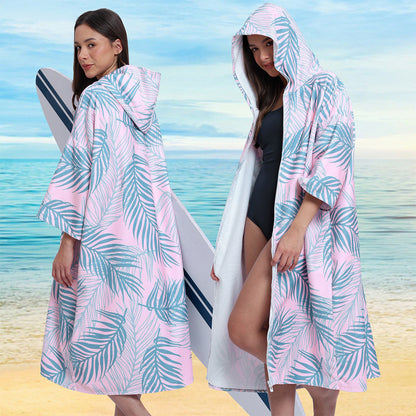 Unisex Hooded Towel Poncho Swim Parka for Adults - Pink Leaf