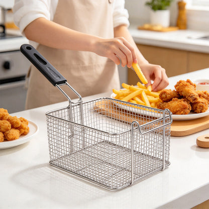 Stainless Steel Deep Fryer Basket with Removable Handle - Square