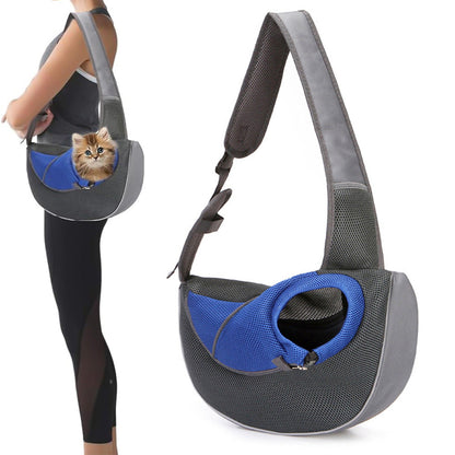 Pet Carrier Sling Mesh Backpack Travel Bag for Dogs & Cats Blue