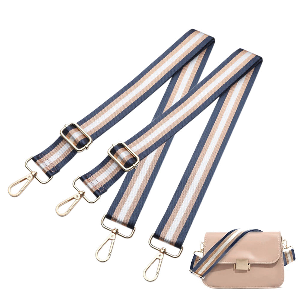 2PCS Adjustable Canvas Bag Strap with Metal Buckle for Crossbody Bags Navy Blue
