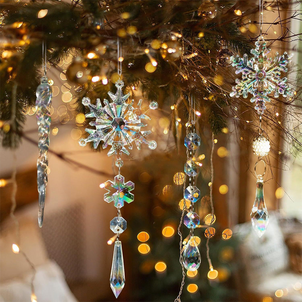 18PCS Hanging Acrylic Snowflake & Icicle Ornaments for Christmas Tree Decor Mixed Color