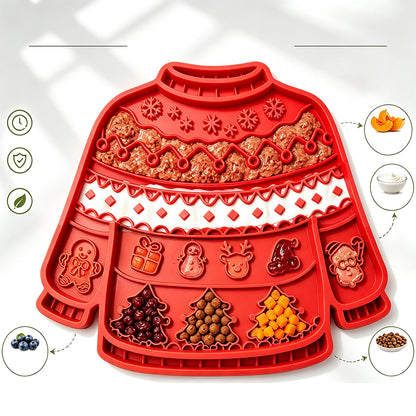 Christmas Pet Silicone Licking Mat with Suction Cups - Red