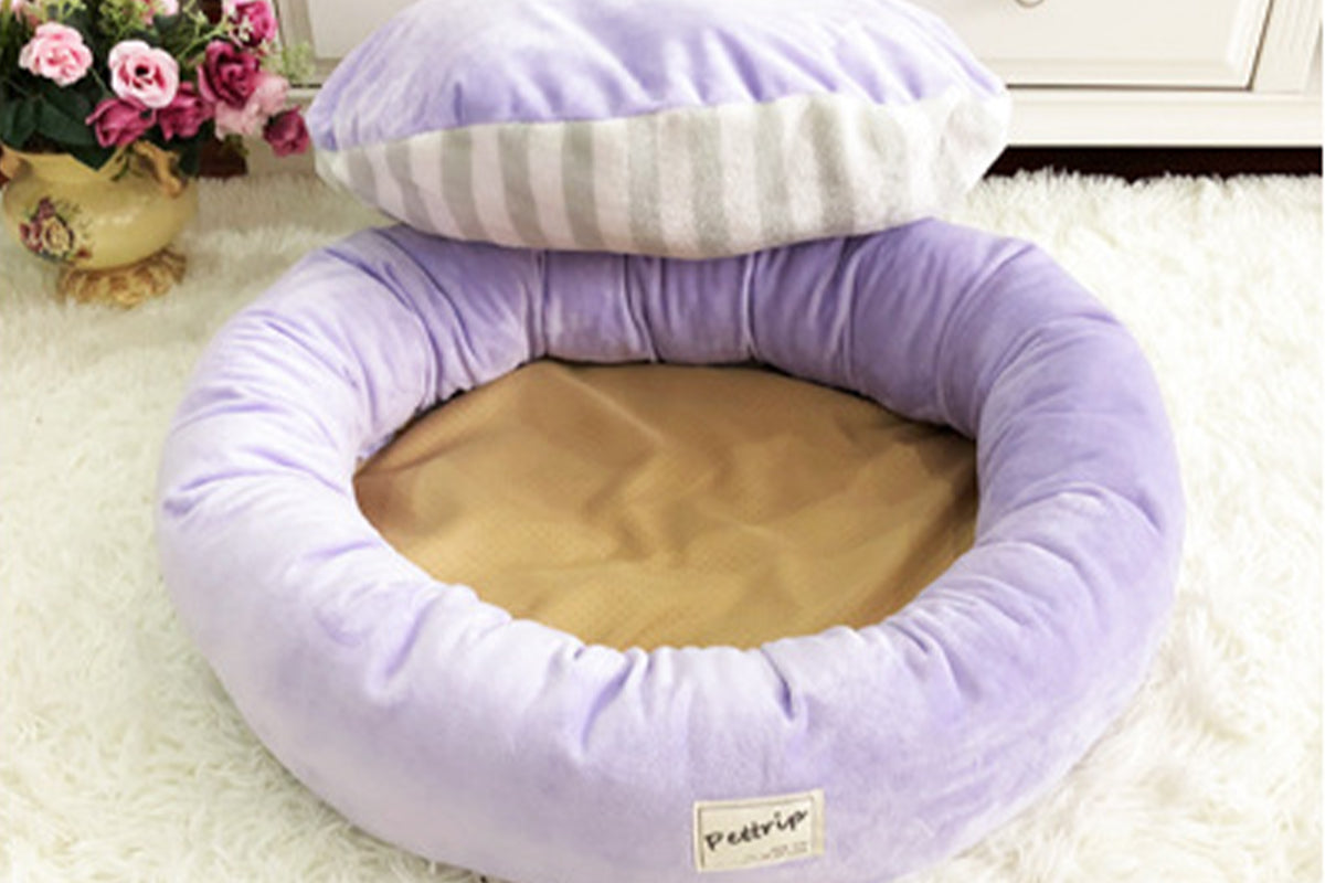 Small Calming Dog Bed for Dogs Puppy Round Washable Pet Donut Bed For Cat-Purple