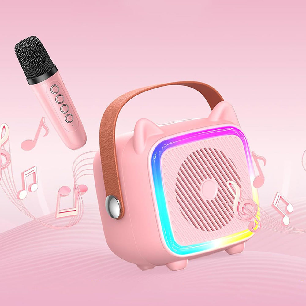 Mini Karaoke Machine with Single Microphone Portable Bluetooth Speaker Pink