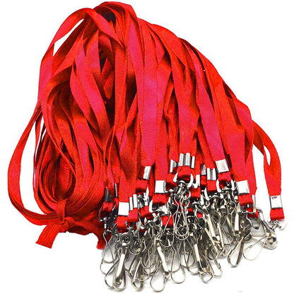 50 Flat ID Badge Lanyards with 360 Degree Swivel Hooks - Red