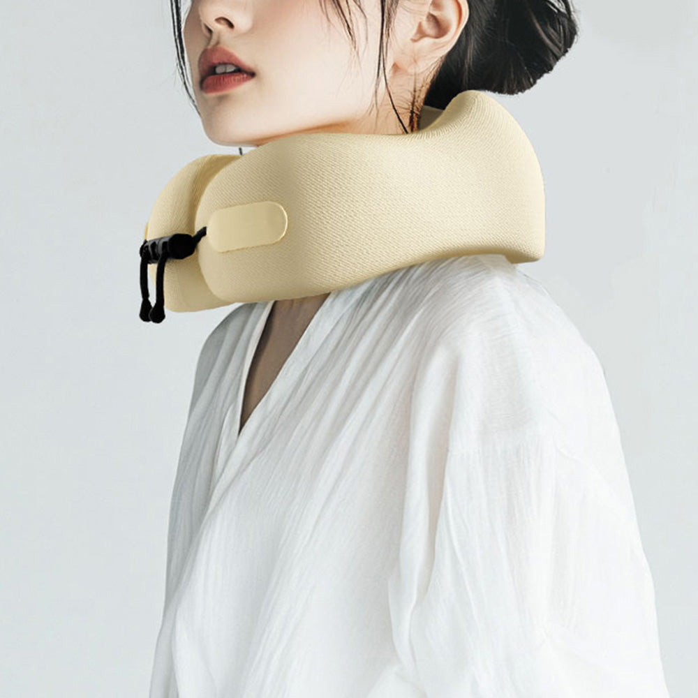 Memory Foam Travel Pillow Neck Support Pillow with Storage Case Beige