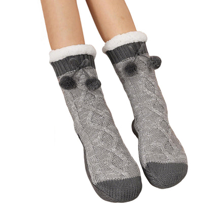 Womens Slipper Fuzzy Grip Socks Fluffy Winter Warm Thermal Grip Socks-Grey