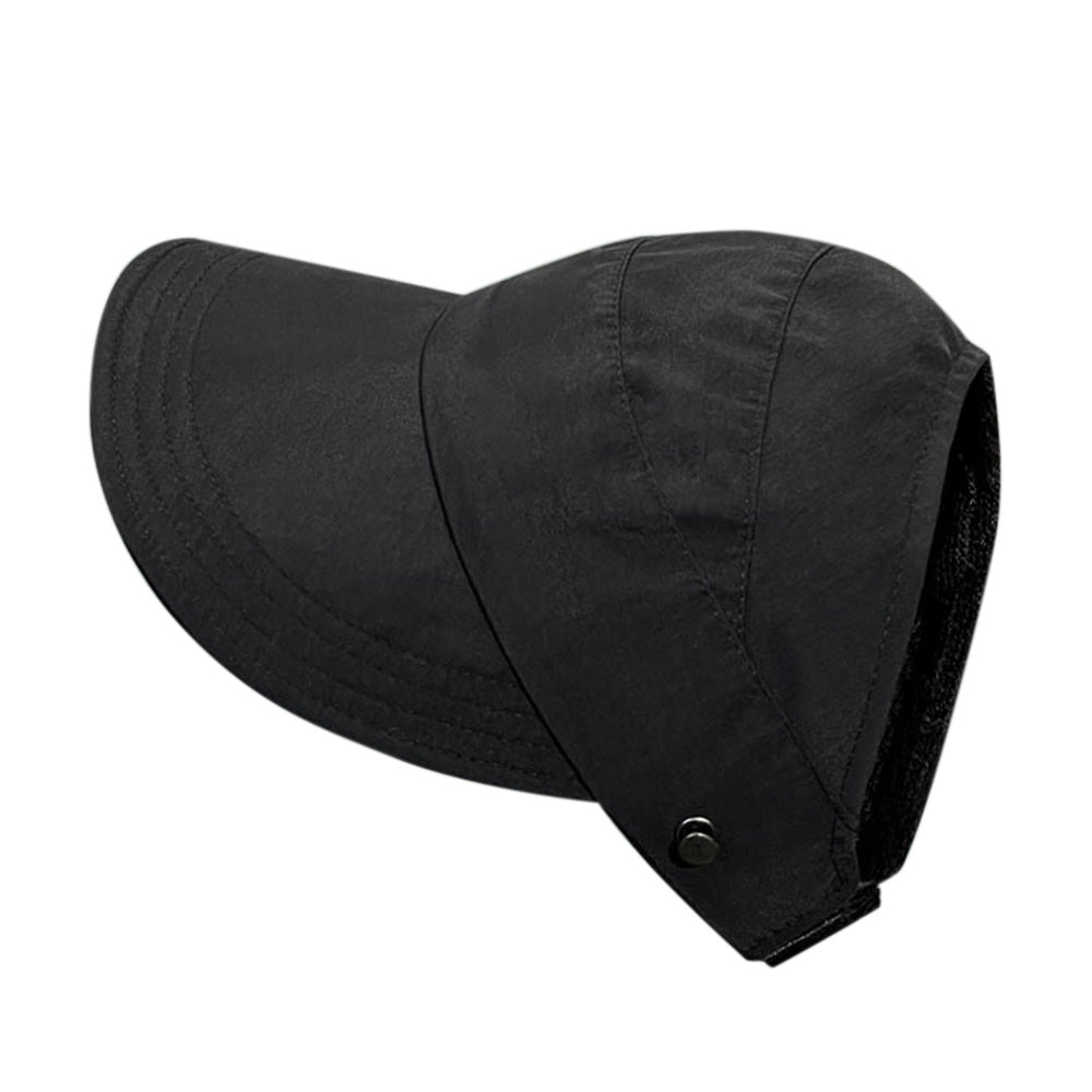 Wide Brim Quick Dry Foldable Sun Hat with Ponytail Opening - Black